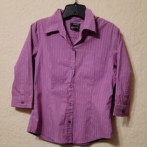 NY&CO City Stretch Purple Pinstripe Button Down Shirt